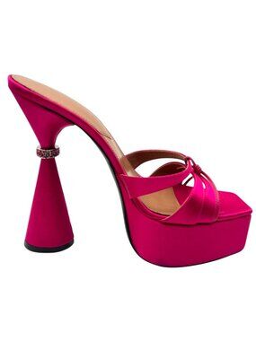 D'Accori Sienna Satin Platform Mules in Psycho Pink